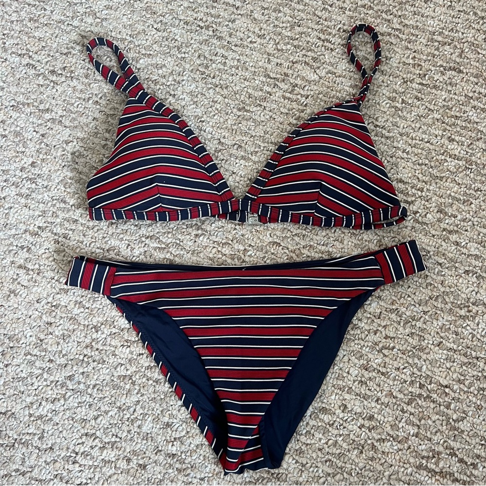 RVCA Striped Red and Black Bikini Set
